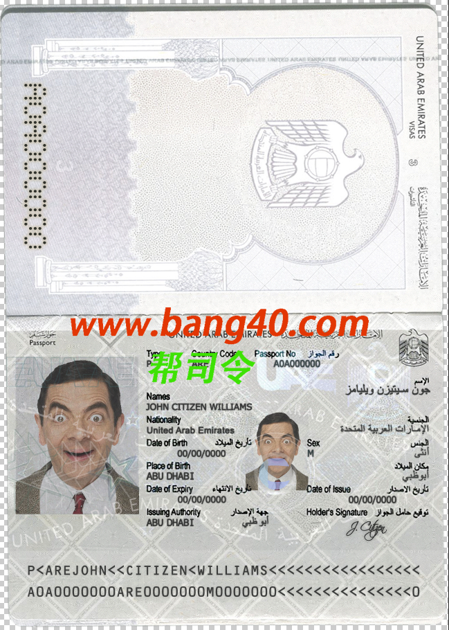 UAE（阿拉伯联合酋长国）护照模板Psd