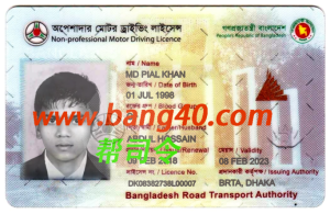 孟加拉国驾驶执照 Psd 模板（只有正面）Bangladesh driver's license Psd template (front only)-帮司令