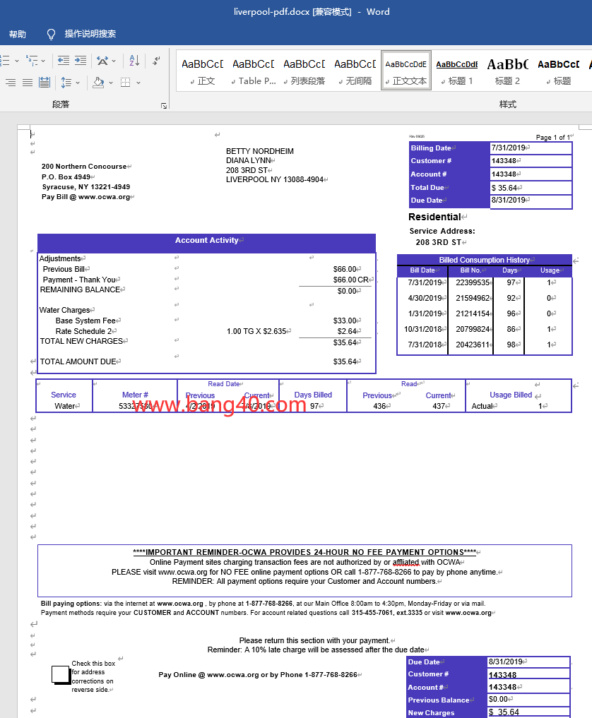 图片[2]-PDF 和 Word 格式的利物浦水费单模板