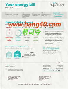 加拿大安大略水电费账单Psd模板Psd template for water and electricity bills in Ontario, Canada-帮司令