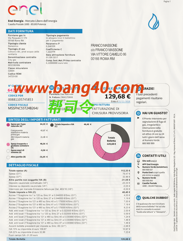 意大利 Enel Energia 法案 PSD 模板
