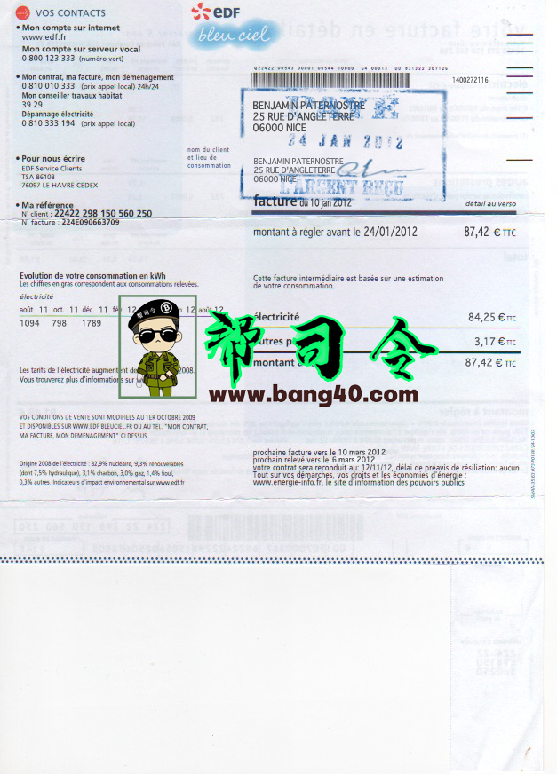 PSD 格式的 EDF 法国公用事业账单模板
