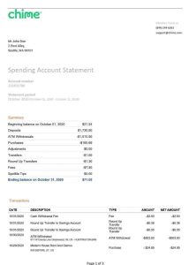 Chime银行对账单Chime Bank Statement-帮司令