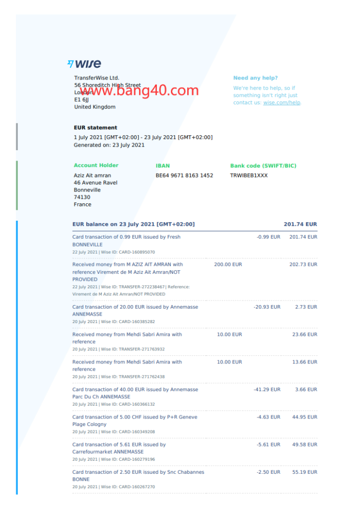 wise的欧元报表模板Wise EUR Statement Templatewise的欧元报表模板