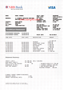 孟加拉国 NRB 银行 Visa 信用卡对账单Bangladesh NRB Bank Visa Credit Card Statement-帮司令