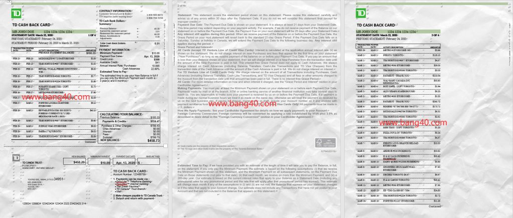 美国/加拿大 TDBank 报表模板