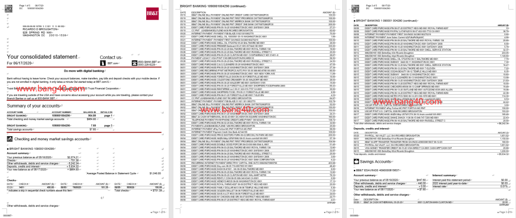 美国 BB&T 报表模板