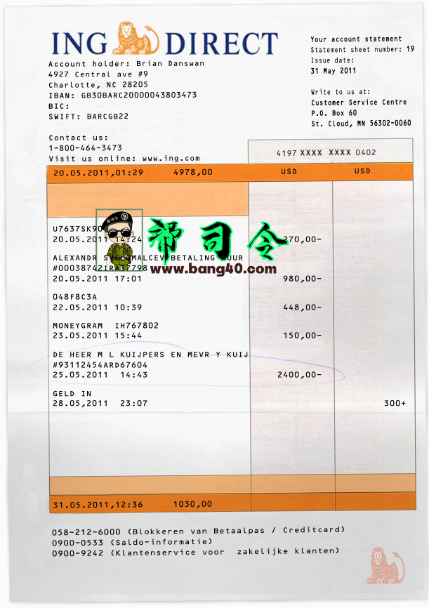 ING 直接银行对账单模板 Psd模板