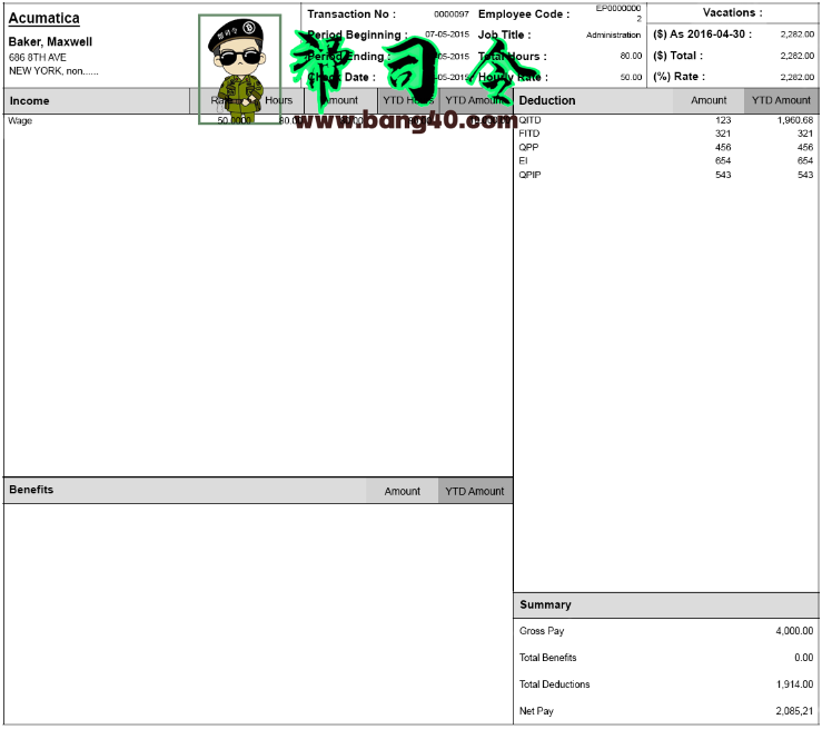 Paystub 美国模板 Psd