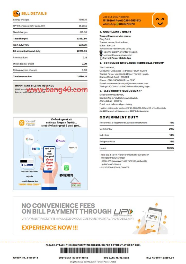 图片[2]-PDF 格式的 印度Torrent 电费账单模板