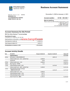 加拿大皇家银行商业账户报表PDF和word模板Canada Royal Bank Business Account Statement Template-帮司令