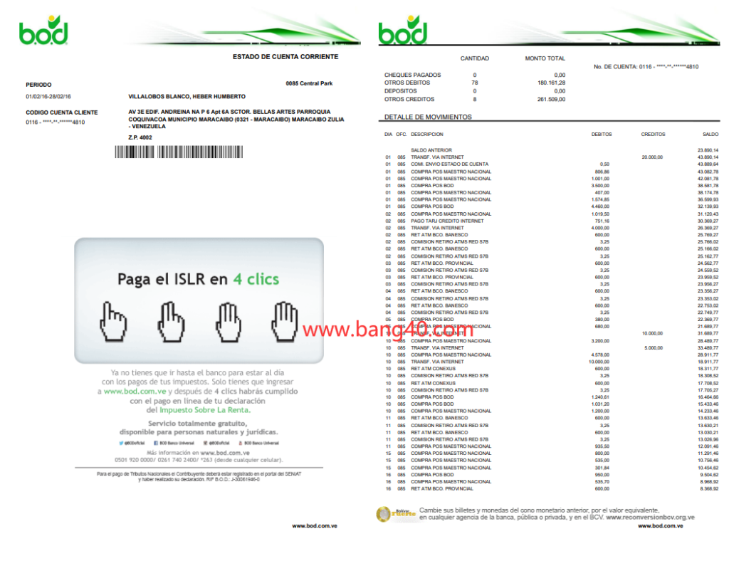 西班牙账户报表模板Spain Account Statement Template