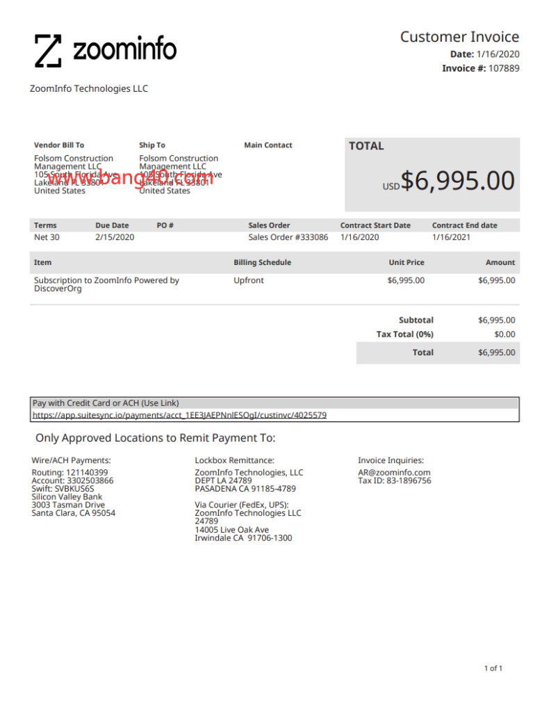 佛罗里达州 Zoominfo 公用事业账单模板Florida Zoominfo Utility Bill Template
