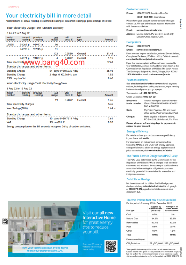 图片[2]-爱尔兰电力账单模板Electric Ireland Bill Template