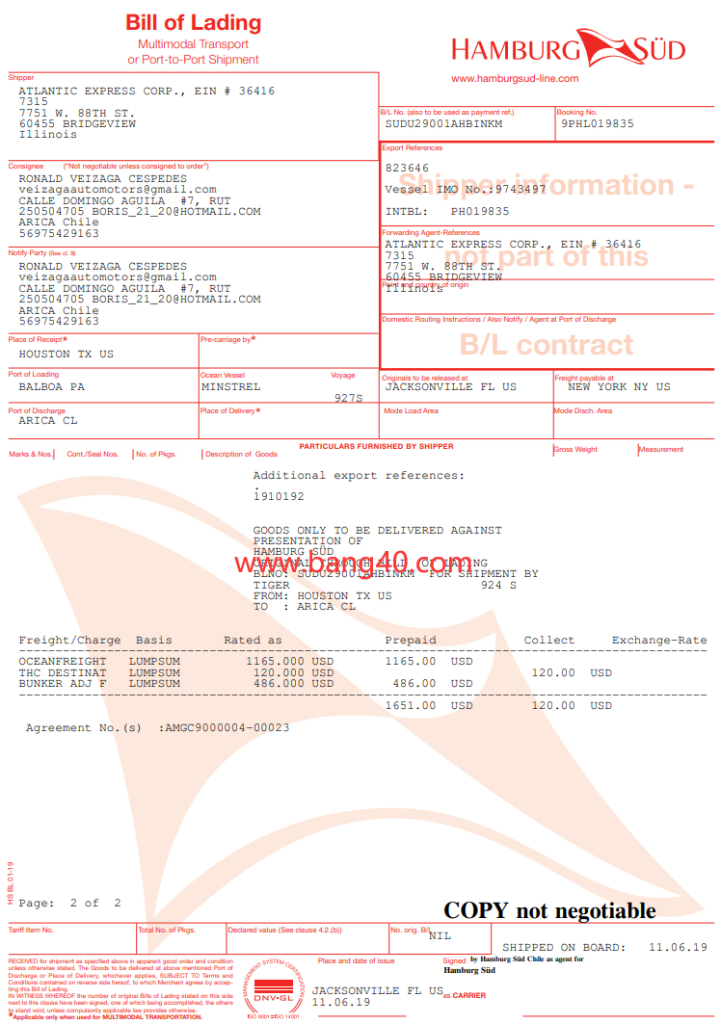 图片[2]-智利提单模板Chile Bill Of Lading Template
