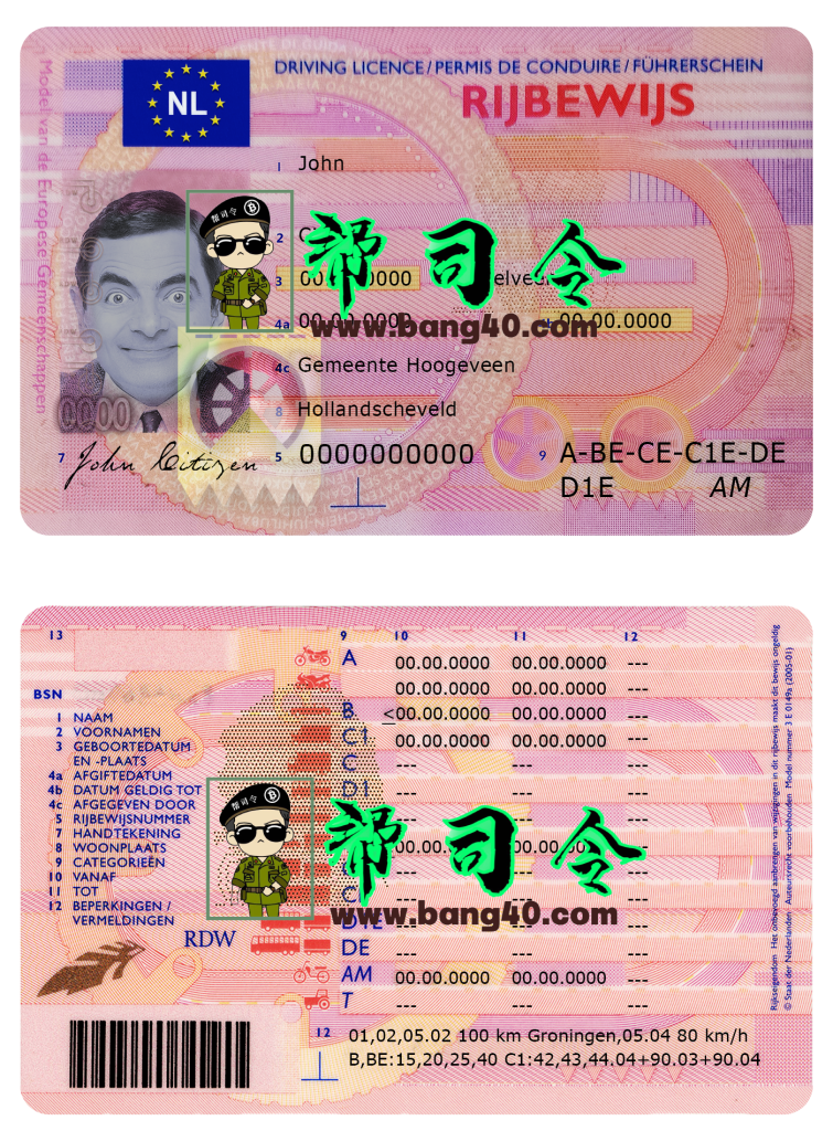 荷兰（荷兰语）驾驶执照 PSD 模板