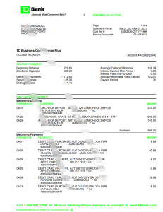 道明银行 Business Convenience Plus 结单模板TD Bank Business Convenience Plus Statement Template-帮司令