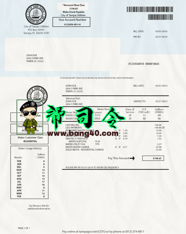 Psd 格式的佛罗里达州水费单模板