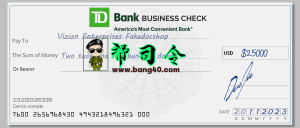 道明银行业务支票 PSD 模板TD Bank Business Check PSD Template-帮司令