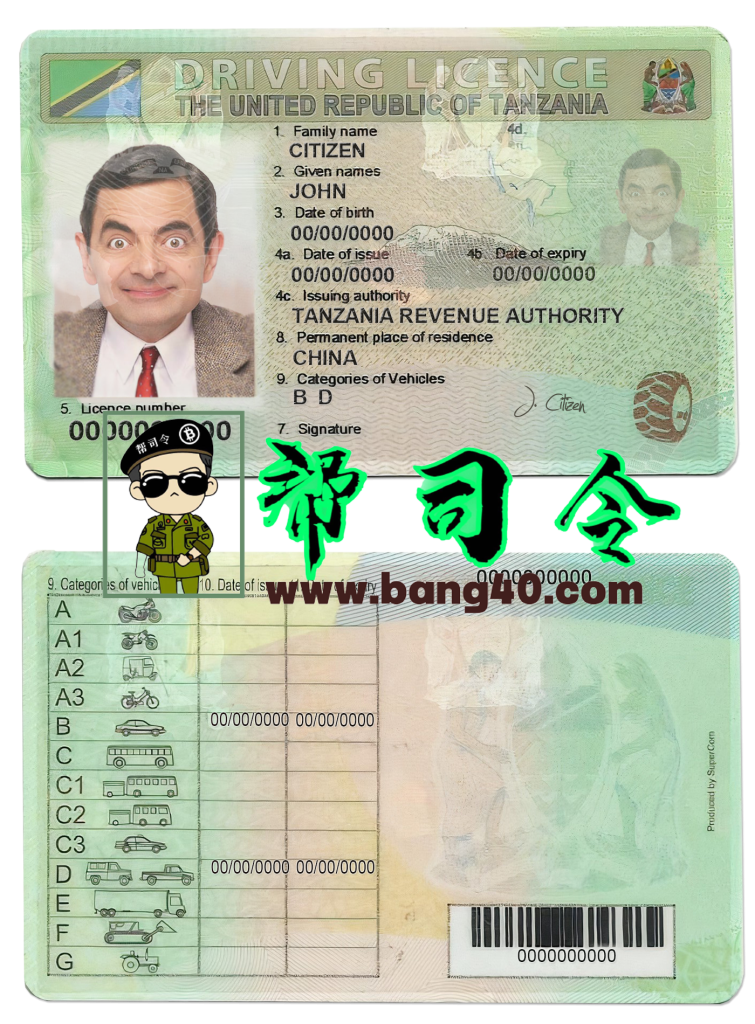 PSD 格式的坦桑尼亚驾驶执照模板