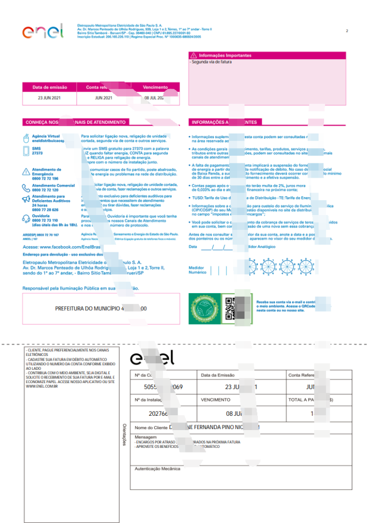 图片[2]-南美洲巴西 Enel 公用事业账单和地址证明 PDF 模板