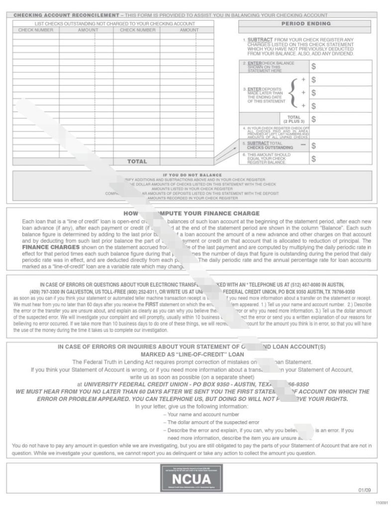 图片[2]-美国德克萨斯州 UFCU 银行对账单 Pdf 模板
