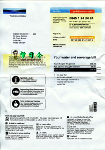 英国约克郡水费账单模板United Kingdom Yorkshire Water Utility Bill Template-帮司令