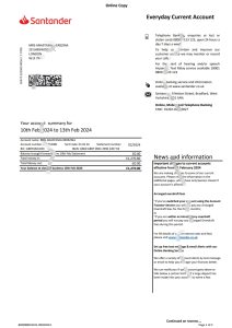 英国桑坦德银行对帐单 Word 和 PDF 模板版本 2024United Kingdom Santander Bank Statement Word And Pdf Template Version2024-帮司令