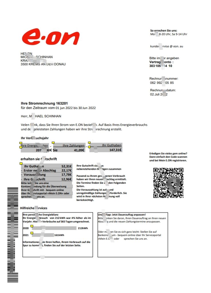 奥地利 Eon 公用事业账单模板
