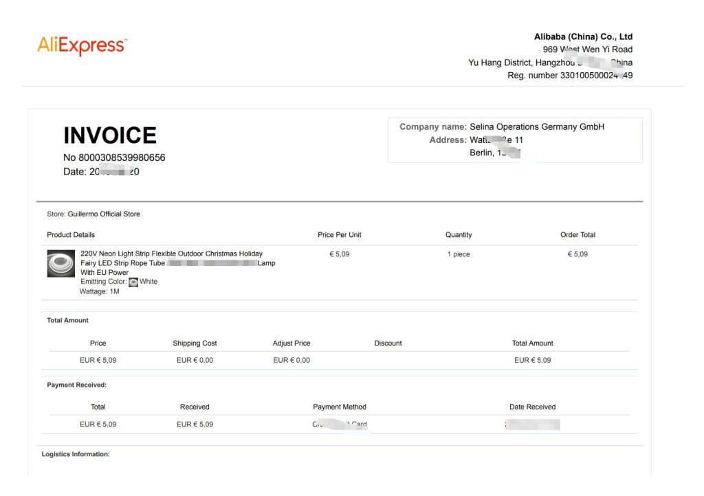 ALIExpress 发票模板（Word 和 Pdf 格式）
