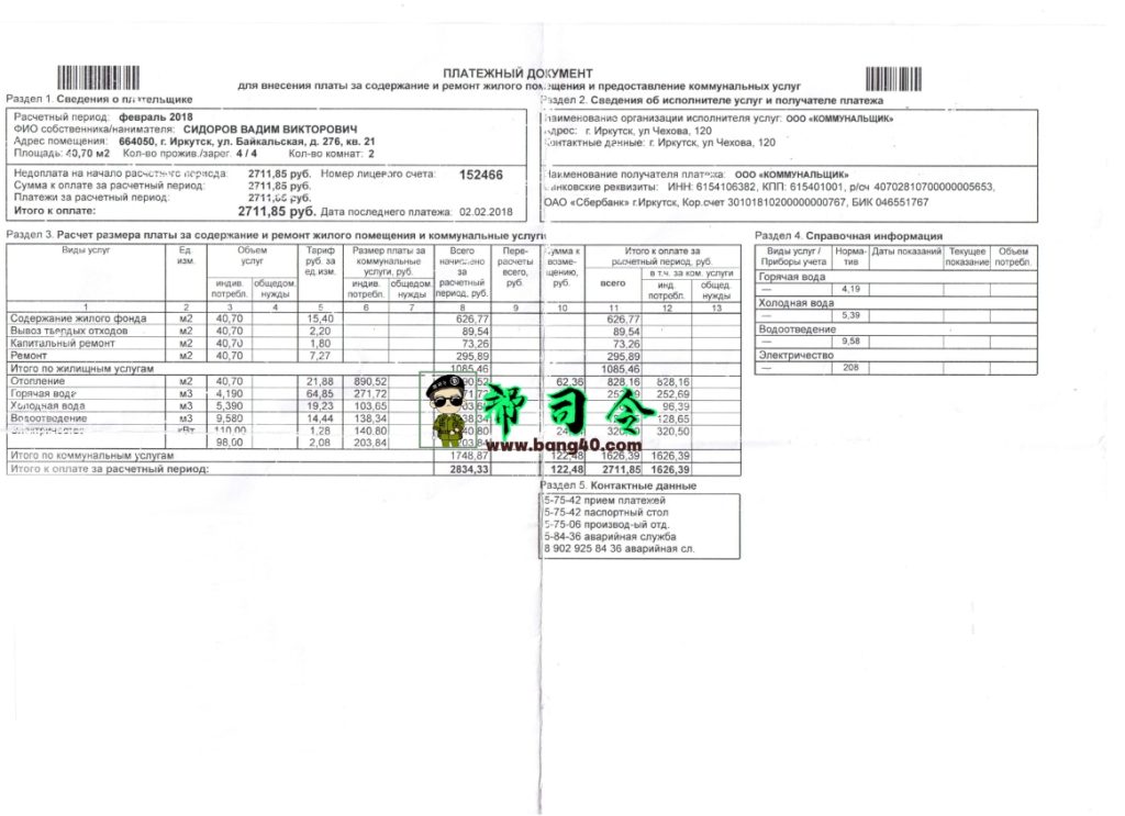 俄罗斯公用事业账单 Psd 模板 V4
