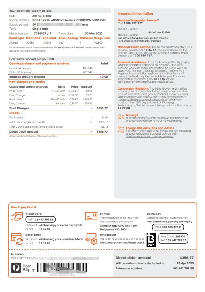 图片[2]-澳大利亚 Alinta Energy 天然气公用事业账单模板（Word 和 PDF 格式）