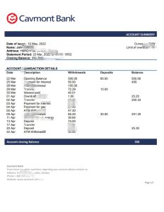 赞比亚卡夫蒙特银行对账单模板（Word 和 PDF 格式）Zambia Cavmont bank statement template in Word and PDF format-帮司令