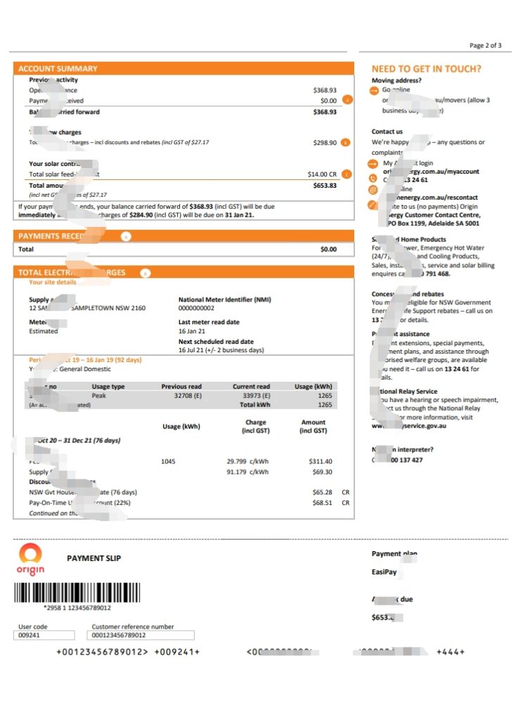 图片[2]-澳大利亚新南威尔士州 (NSW) Origin 电费账单模板