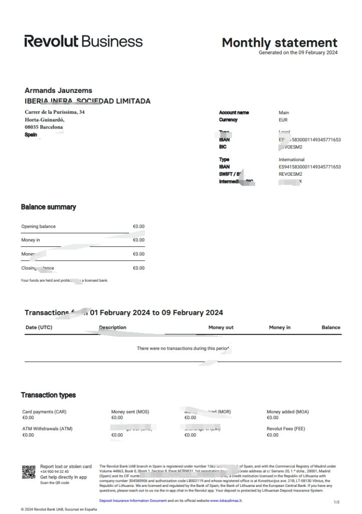 西班牙 Revolut 商业报表模板