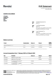 英国Revolut银行对账单模板版本2(共计9页只展示首页)United Kingdom Revolut bank statement template version2-帮司令