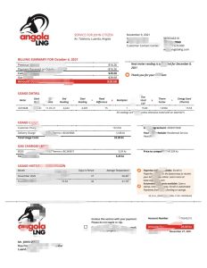 安哥拉液化天然气地址证明公用事业账单模板Angola LNG proof of address utility bill template in word and PDF format-帮司令