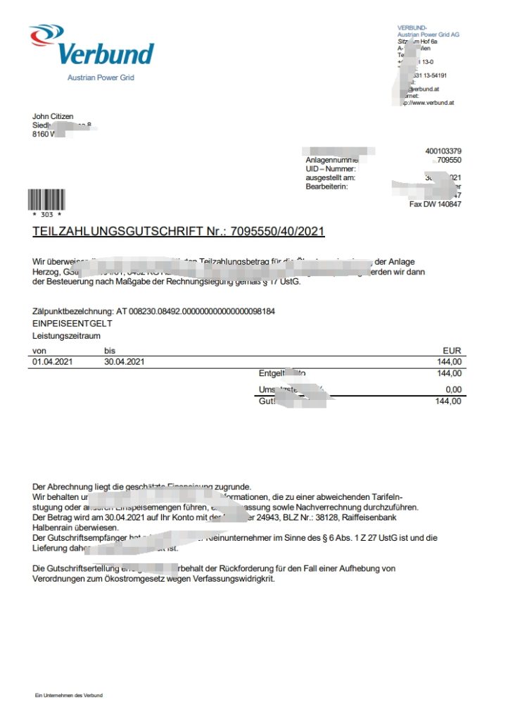 奥地利 Verbund 奥地利电网公用事业账单模板