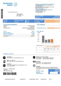 澳大利亚东南水务公司水电费账单模板Australia South East Water utility bill template-帮司令