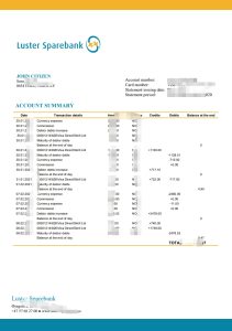 挪威 Luster Sparebank 银行对账单易填写模板（Word 和 PDF 格式）Norway Luster Sparebank bank statement easy to fill template in Word and PDF format-帮司令