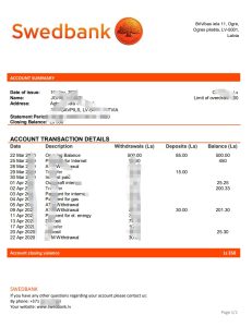 拉脱维亚瑞典银行银行对账单轻松填写 Word 和 PDF 模板Latvia Swedbank bank statement easy to fill Word And PDF template-帮司令