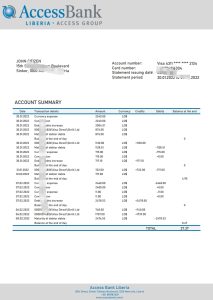 利比里亚利比里亚中央银行银行对账单模板Liberia Central Bank of Liberia bank statement Template-帮司令