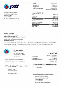 泰国 PTT 天然气公用事业账单模板（Word 和 PDF 格式）Thailand PTT gas utility bill template in Word and PDF format-帮司令