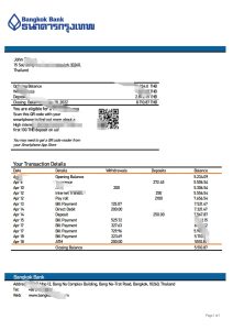 泰国曼谷银行账户对帐单模板Thailand Bangkok bank account statement template-帮司令