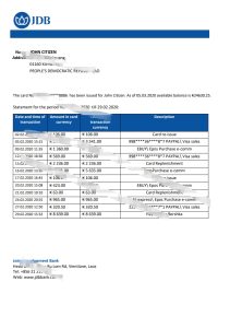 老挝联合开发银行 (JDB) 地址证明银行对账单模板Laos Joint Development Bank (JDB) proof of address bank statement template-帮司令