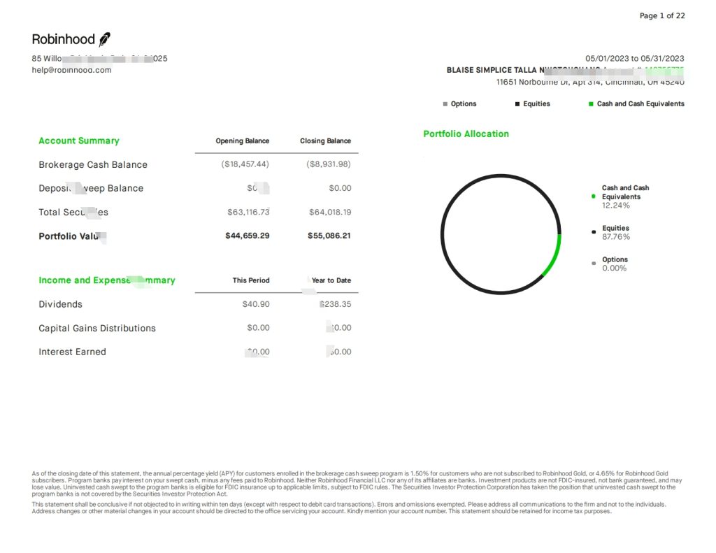 Robinhood 银行对帐单模板（Word 和 PDF 格式）（版本 2023）