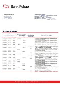 波兰银行 Pekao SA 银行对账单模板Poland Bank Pekao S.A bank statement template-帮司令