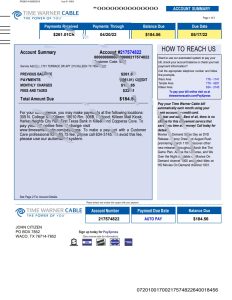 美国时代华纳有线电视公司水电费账单Word和PDF模板USA Time Warner Cabel utility bill Word and PDF template-帮司令