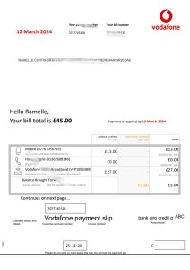 英国沃达丰公用事业账单 Word 和 PDF 模板（2024 版）UNITED KINGDOM VODAFONE utility bill Word and PDF Template (2024 version)-帮司令