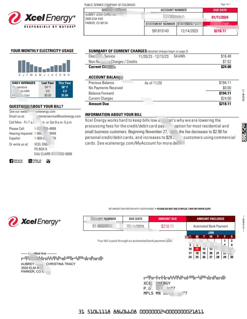 美国科罗拉多州 Excel 能源公用事业账单 Word 和 PDF 格式（版本 2024）